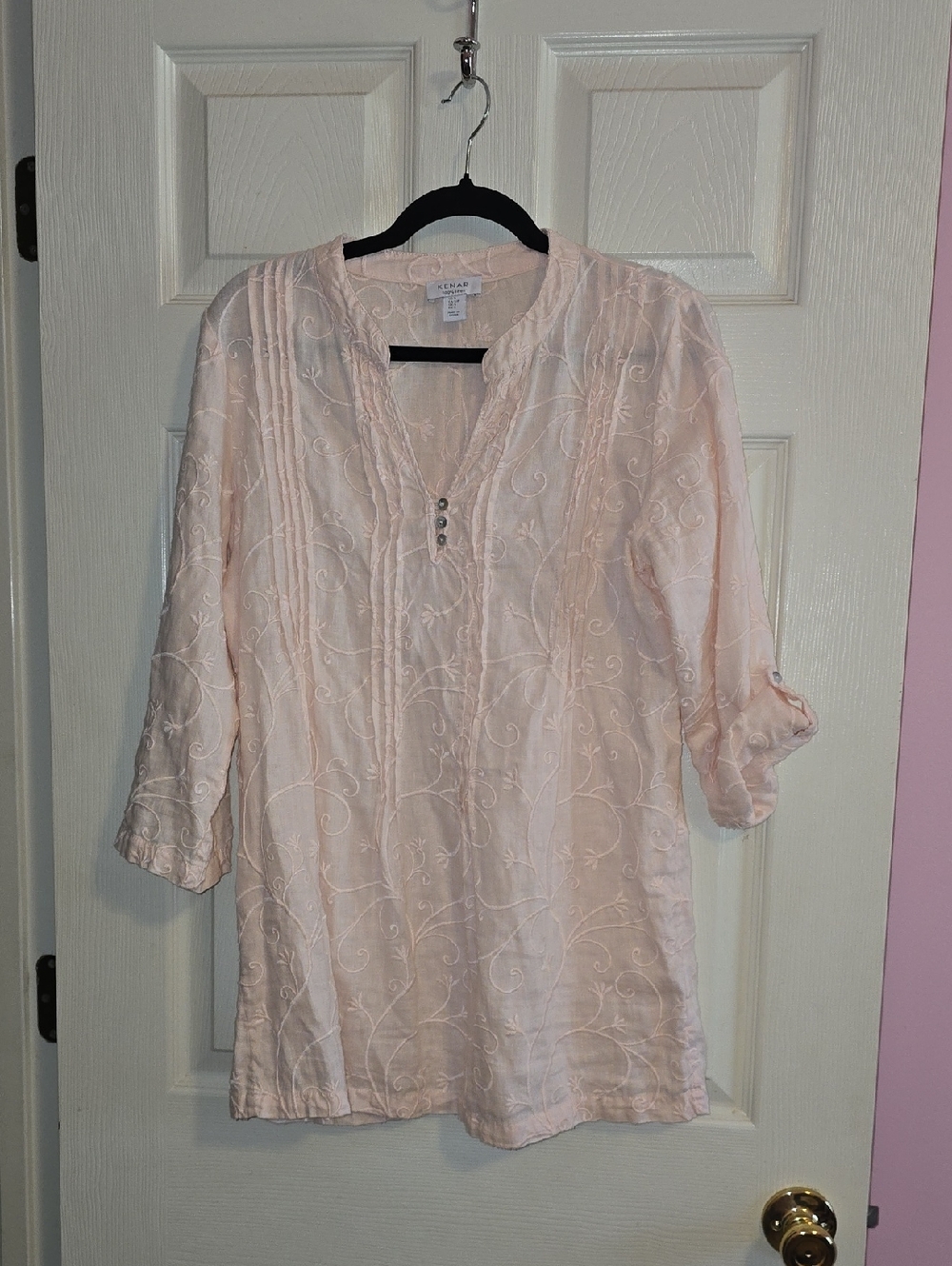 Kenar Light‎ Blush Embroidered Tunic Top